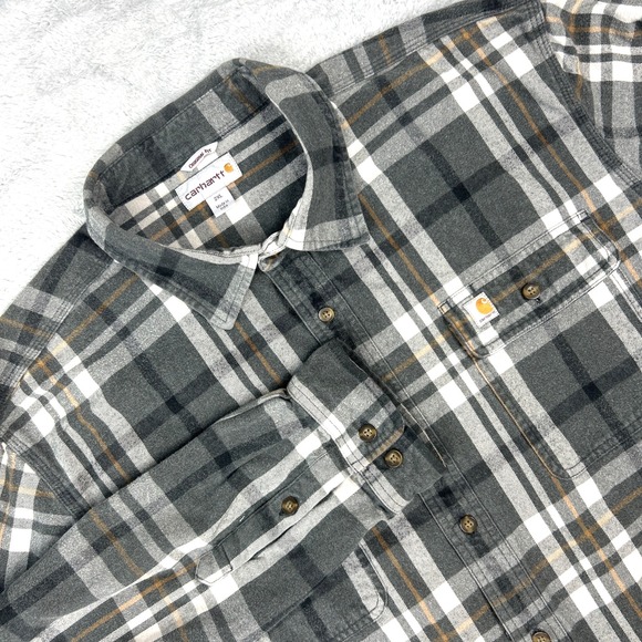 Carhartt Heavy Flannel Shirt Mens 2XL Gray 100% Cotton Shacket Gray Plaid - Picture 1 of 7